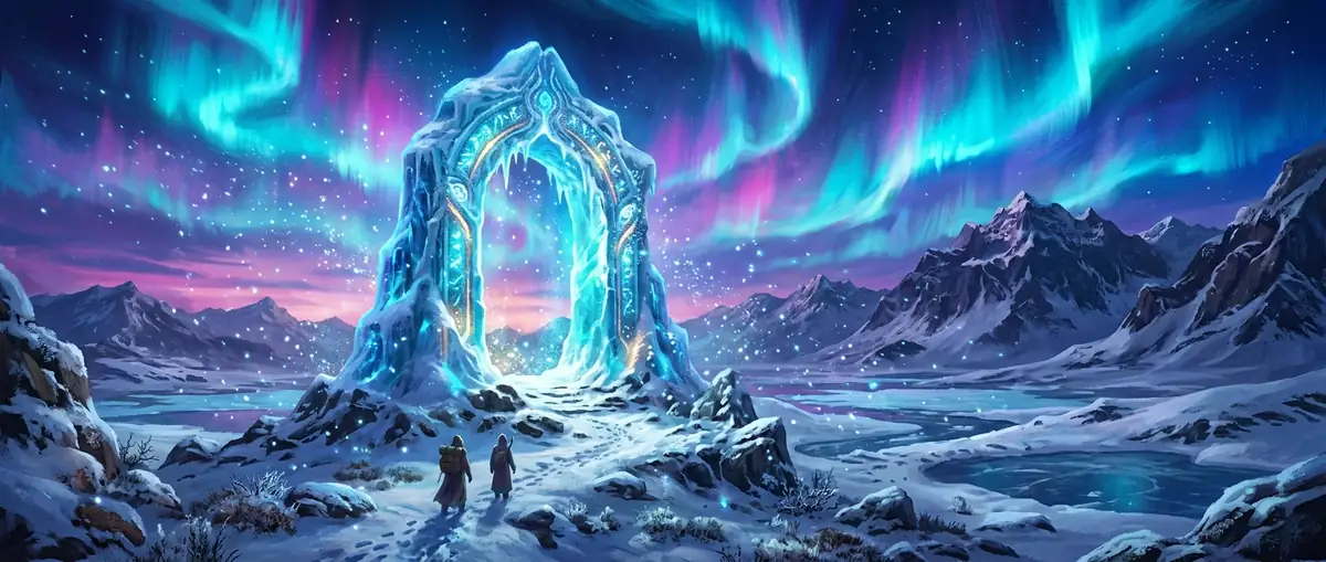 Snowy tundra with Northern Lights